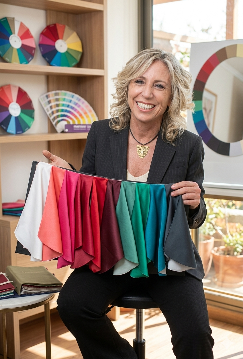 Paula Velasco con drapeado de telas de color